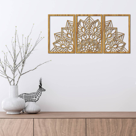 Harmonische schwarze Mandala- und Holzuhr. Eine perfekte Ergänzung für jeden Raum.