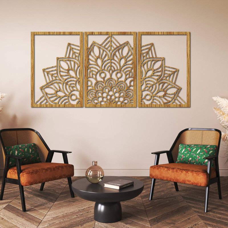 Harmonische schwarze Mandala- und Holzuhr. Eine perfekte Ergänzung für jeden Raum.