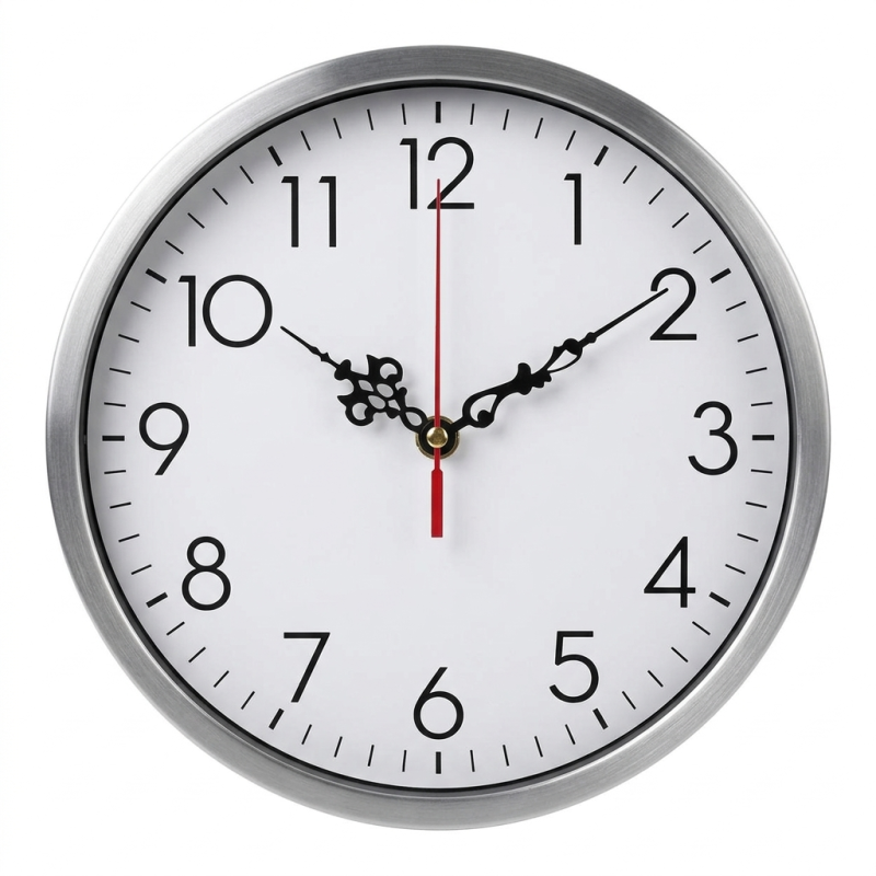 Stilvolle schwarze Aluminiumzeiger mit rotem Sekundenzeiger, passend für ein modernes Interieur.