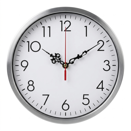 Stilvolle schwarze Aluminiumzeiger mit rotem Sekundenzeiger, passend für ein modernes Interieur.