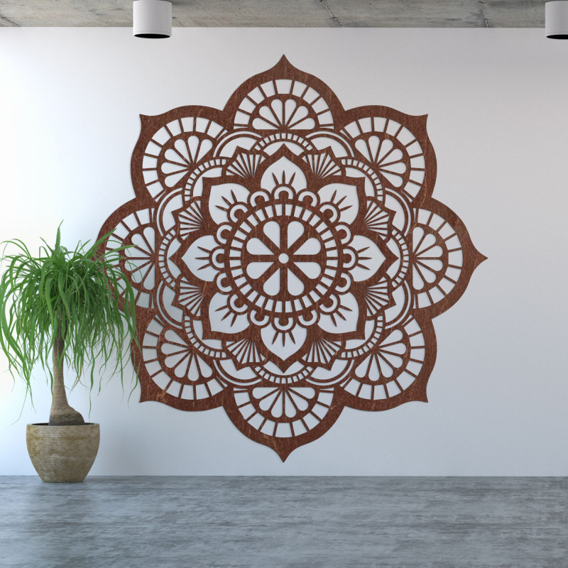 Luxuriöses Mandala aus Holz für die Wand mit präzisem Laserschnitt