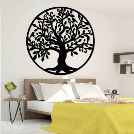 Lasergeschnitzter Baum in Kreisform als elegante Wanddekoration