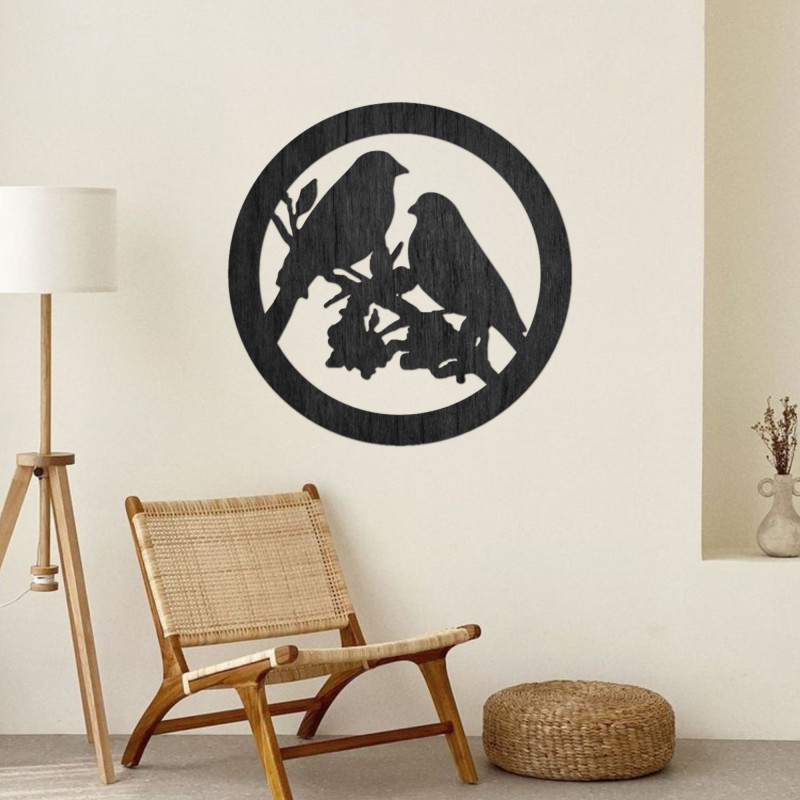 Holzwandbild Vögel auf einem Ast - BIERDO