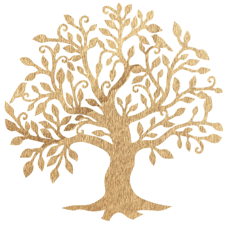 Die hölzerne Wanddekoration in Form eines Lebensbaums symbolisiert Wachstum, Harmonie und die Verbindung zur Natur und schafft s