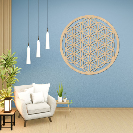 Hölzerne Mandala für die Wand mit dem heiligen Symbol der Blume des Lebens
