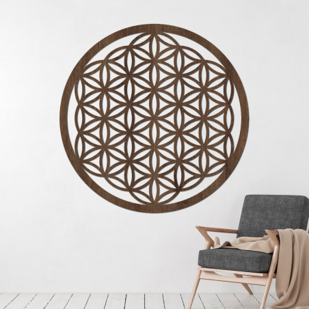 Hölzerne Mandala für die Wand mit dem heiligen Symbol der Blume des Lebens