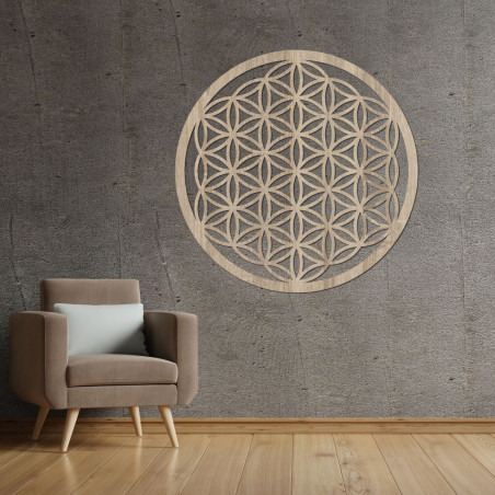 Hölzerne Mandala für die Wand mit dem heiligen Symbol der Blume des Lebens
