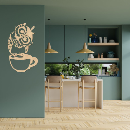 Niedliches Holzbild einer Eule in einer Tasse | Eule