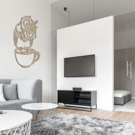 Niedliches Holzbild einer Eule in einer Tasse | Eule