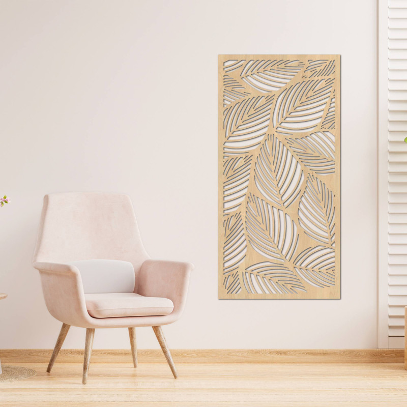 Stilvolles Wandbild aus Holz mit Blattmotiv. Das tropische Wandbild SENTOP verleiht Ihrem Interieur einen natürlichen und modern
