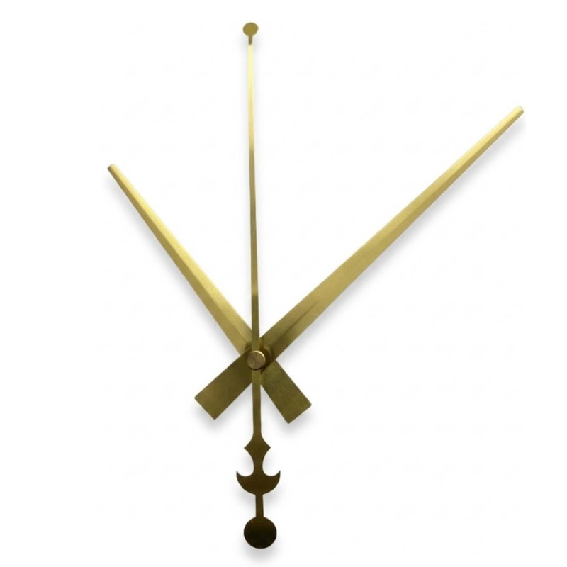 Minimalistische goldene Zeiger aus leichtem Aluminium mit einem ikonischen Ankerdetail für eine stilvolle Wanduhr.