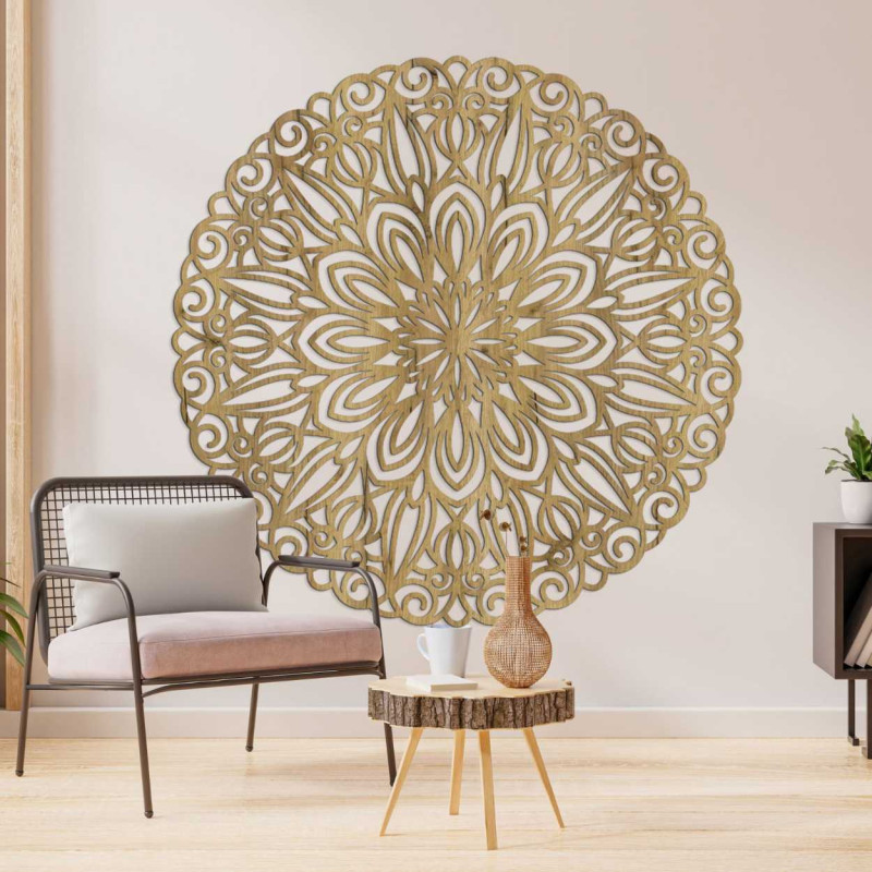 Geschnitztes Holzmandala für die Wand, Blume...