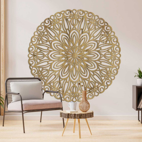 Geschnitztes Holzmandala für die Wand, Blume der Zeit - ORIN