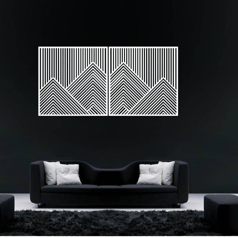 Wanddekoration für zwei Personen mit geometrischen Berglinien