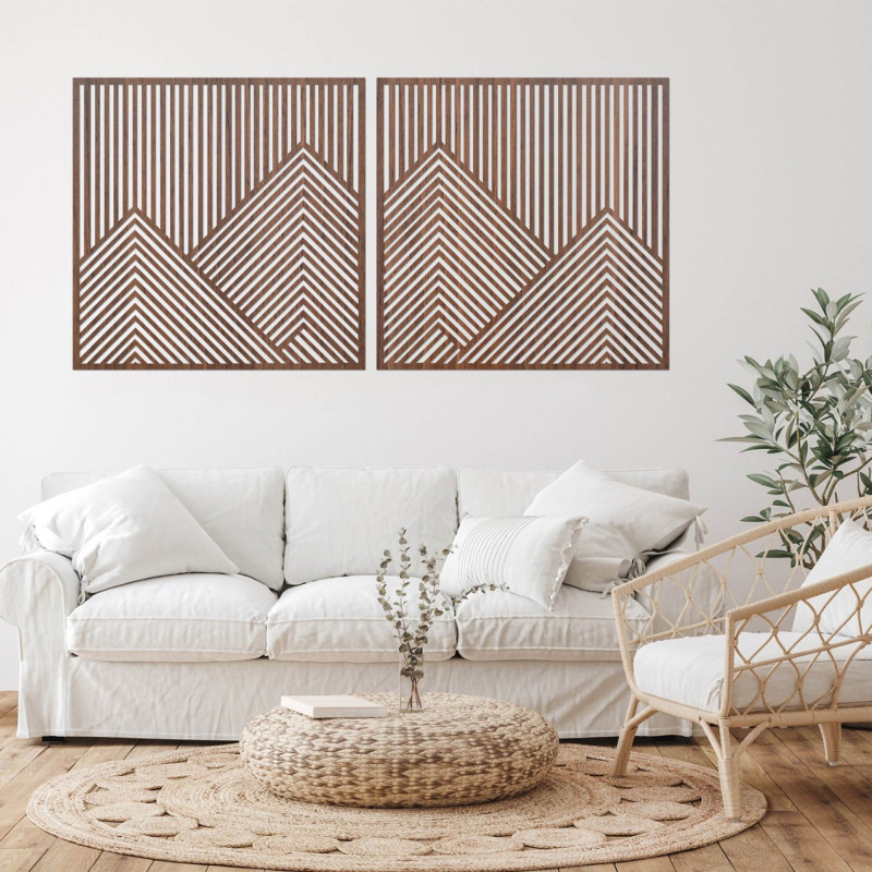 Die Holzverzierung mit Bergmotiven verleiht dem zweiteiligen Set Harmonie und minimalistischen Stil.