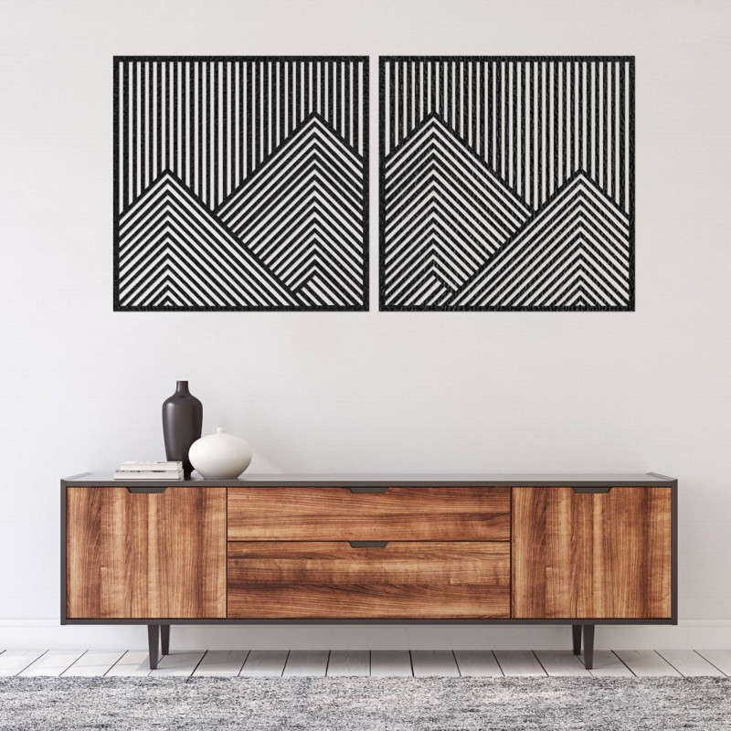 Die Holzverzierung mit Bergmotiven verleiht dem zweiteiligen Set Harmonie und minimalistischen Stil.