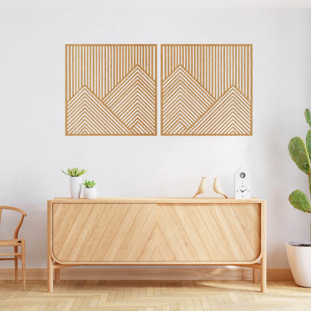 Die Holzverzierung mit Bergmotiven verleiht dem zweiteiligen Set Harmonie und minimalistischen Stil.