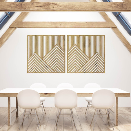 Die Holzverzierung mit Bergmotiven verleiht dem zweiteiligen Set Harmonie und minimalistischen Stil.