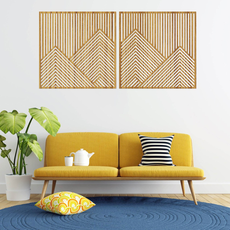Die Holzverzierung mit Bergmotiven verleiht dem zweiteiligen Set Harmonie und minimalistischen Stil.