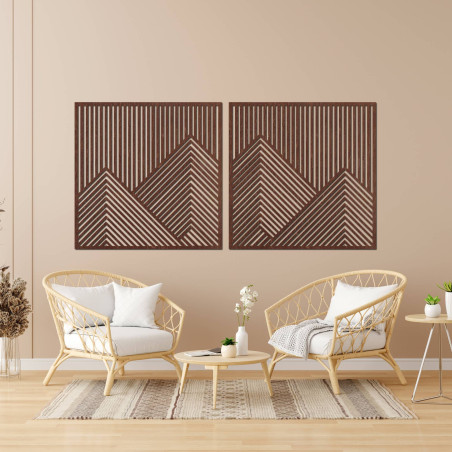Modernes Bergmotiv aus Holz mit Lattenmuster für den Innenbereich