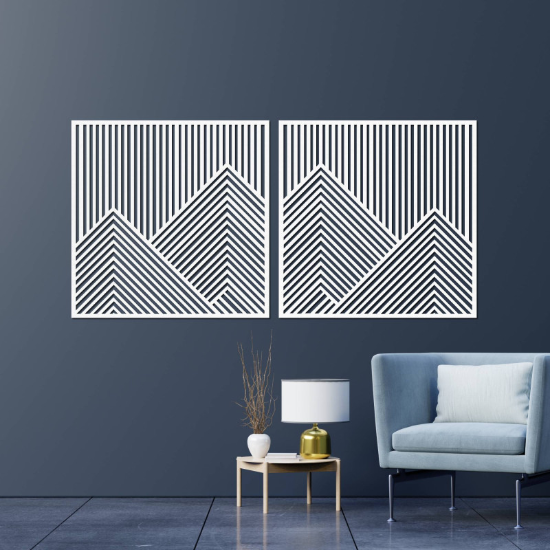 Zweiteilige Wanddekoration mit Bergmotiv im modernen Stil