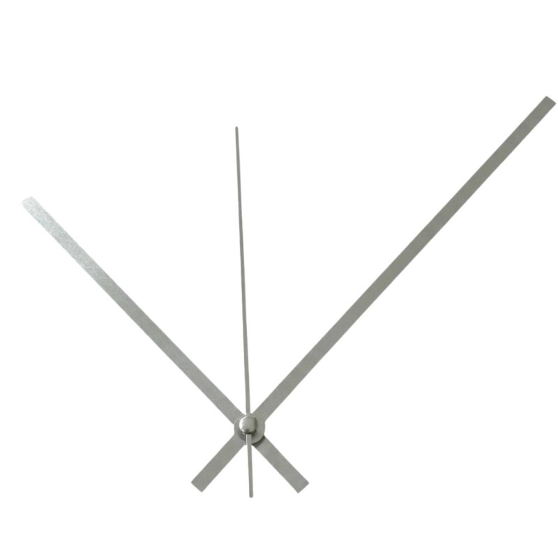 Minimalistische Uhrzeiger aus Aluminium in Silberfarbe.