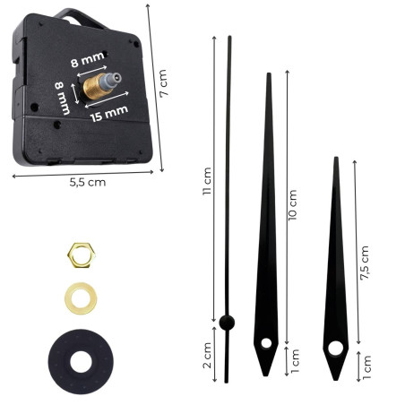 Schwarze Zeiger aus leichtem und robustem Aluminium für lange Lebensdauer.