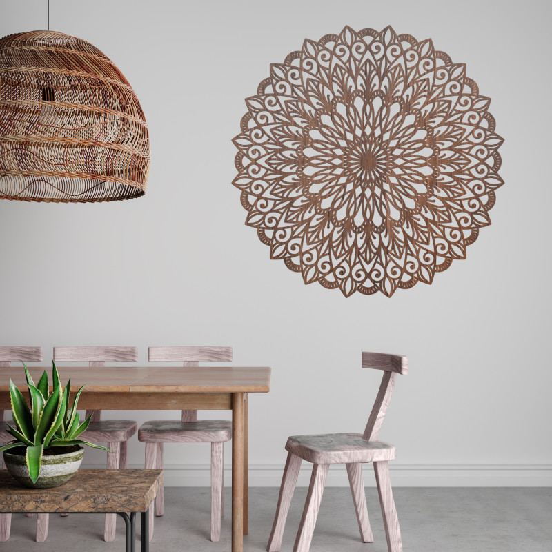 Das hölzerne Wandgemälde der Blume des Lebens ist ein Symbol für Harmonie, Einheit und die Verbundenheit von allem, was uns umgi