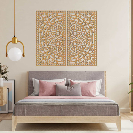 Symmetrisches Wandbild-Set aus zwei Gemälden mit einem ornamentalen orientalischen Mandala-Motiv