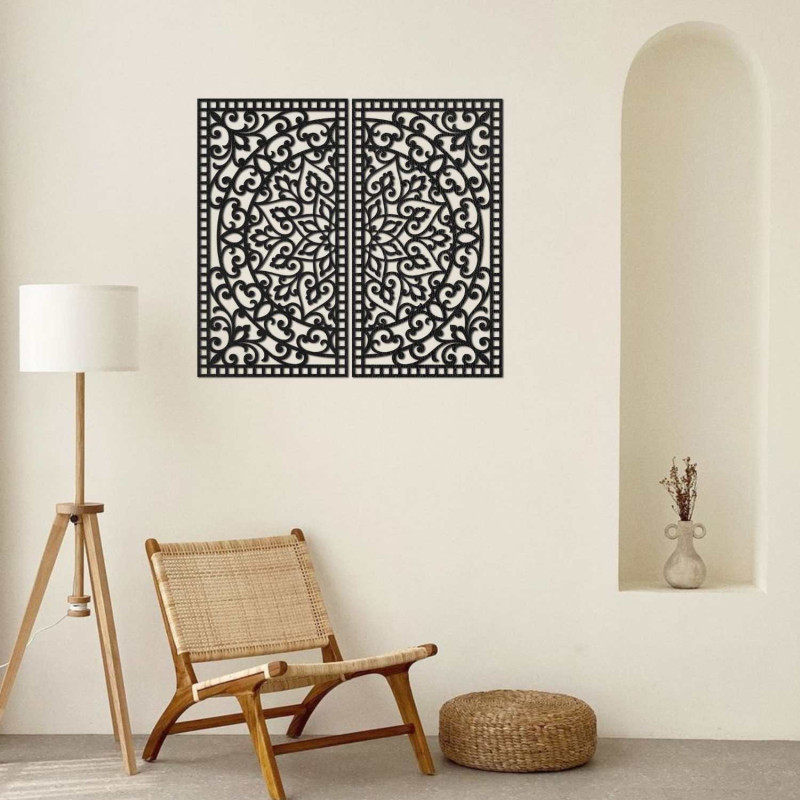 Symmetrisches Wandbild-Set aus zwei Gemälden mit einem ornamentalen orientalischen Mandala-Motiv