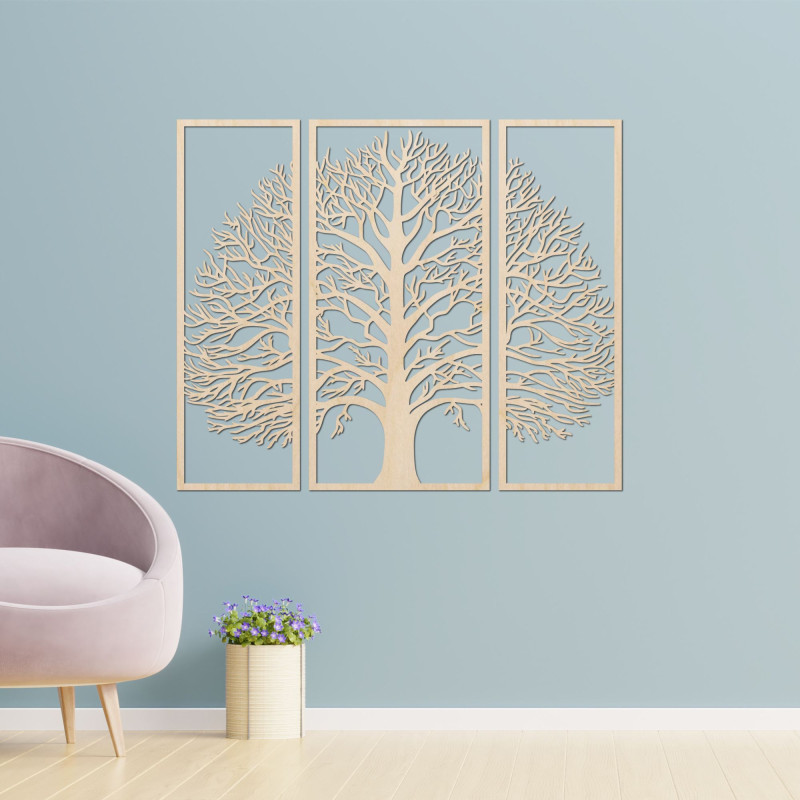 Verschönern Sie Ihr Interieur mit einem einzigartigen Baum-Triptychon. Modernes Design und hohe Qualität.