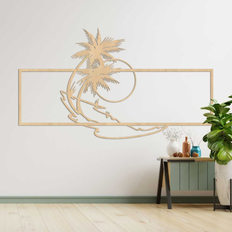 Ein Designgemälde mit Strand- und Palmenmotiv verleiht dem Interieur Frische und schlichte Eleganz.