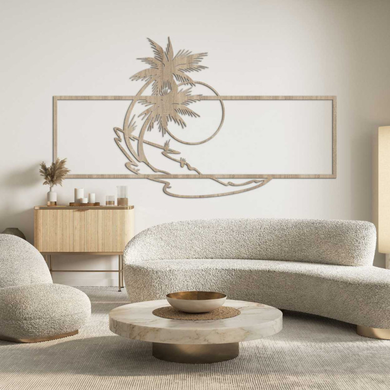 Dekoratives Holzbild mit Strand- und Palmenmotiv für ein modernes Interieur
