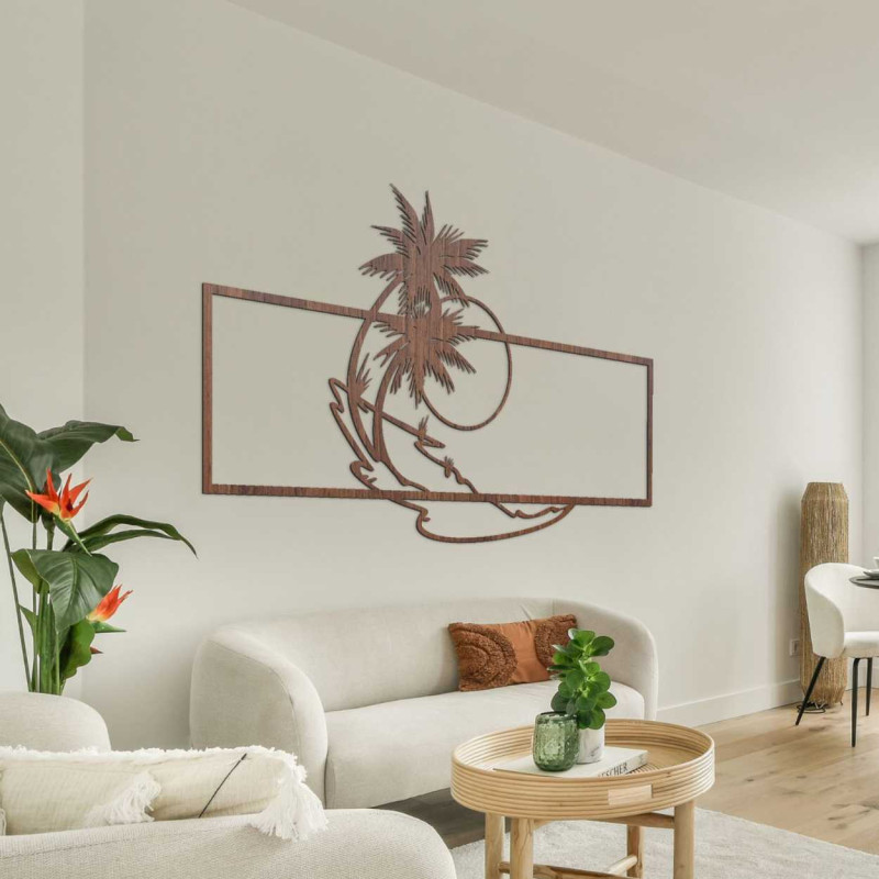 Dekoratives Holzbild mit Strand- und Palmenmotiv für ein modernes Interieur