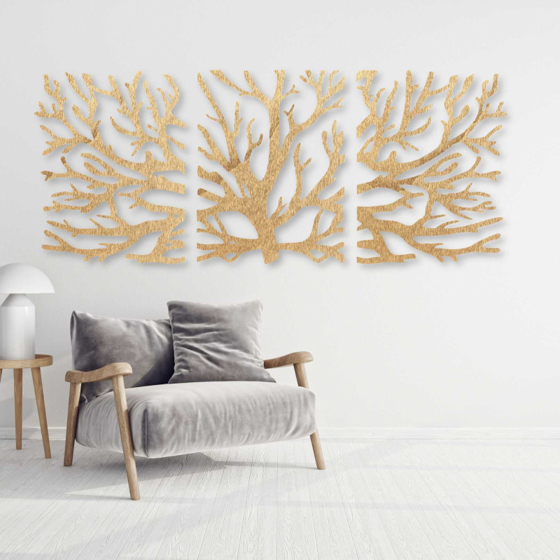 Dreiteiliges Baumgemälde – moderne Wohnzimmerdekoration mit elegantem Design.