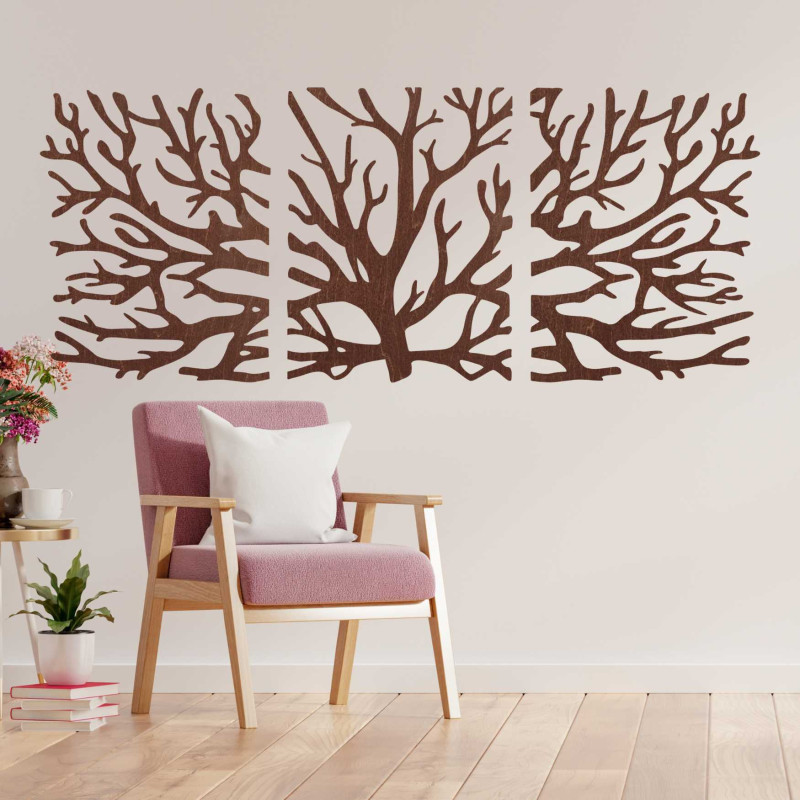 Ein modernes, dreiteiliges Wandbild mit Baummotiv, das jedem Interieur Stil verleiht.