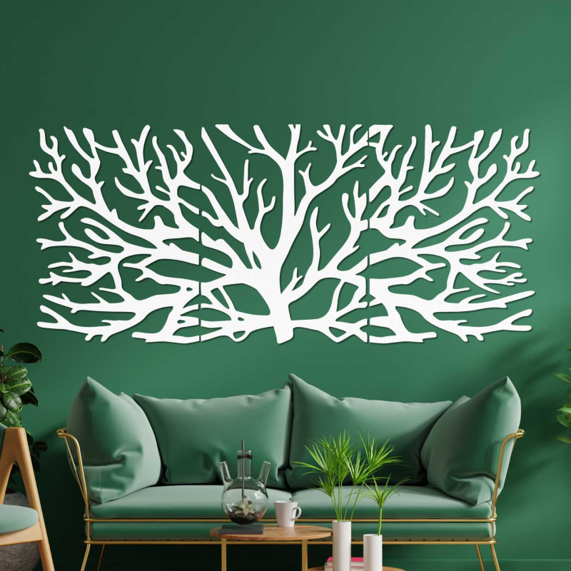 Dreiteilige Baum-Wanddekoration – eine Kombination aus modernem und natürlichem Design.
