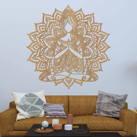 3D-Yoga-Mandala-Gemälde aus Holz – stilvolle Wanddekoration für das Wohnzimmer.