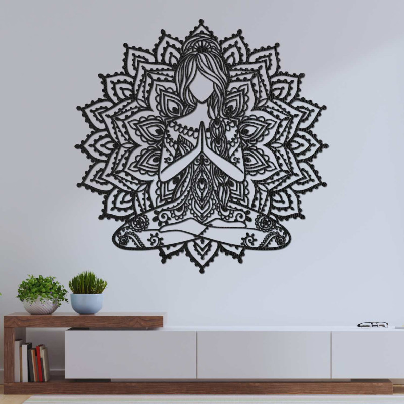 3D-Yoga-Mandala-Gemälde aus Holz – stilvolle Wanddekoration für das Wohnzimmer.