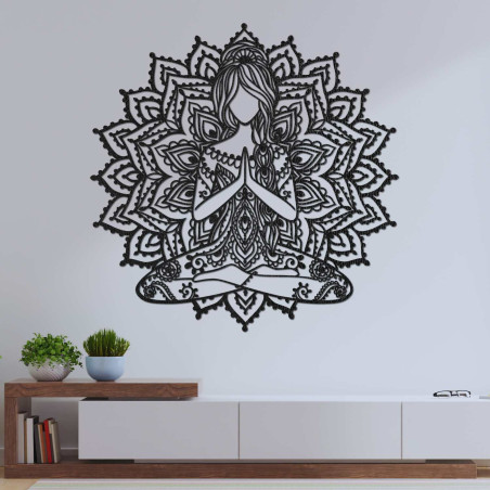3D-Yoga-Mandala-Gemälde aus Holz – stilvolle Wanddekoration für das Wohnzimmer.