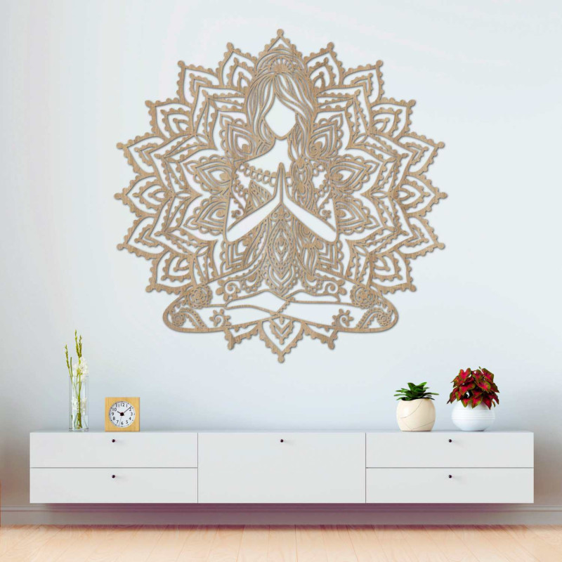 3D-Yoga-Mandala-Gemälde aus Holz – stilvolle Wanddekoration für das Wohnzimmer.