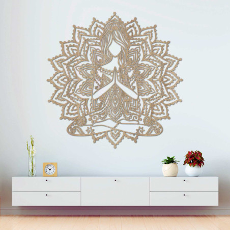 3D-Yoga-Mandala-Gemälde aus Holz – stilvolle Wanddekoration für das Wohnzimmer.