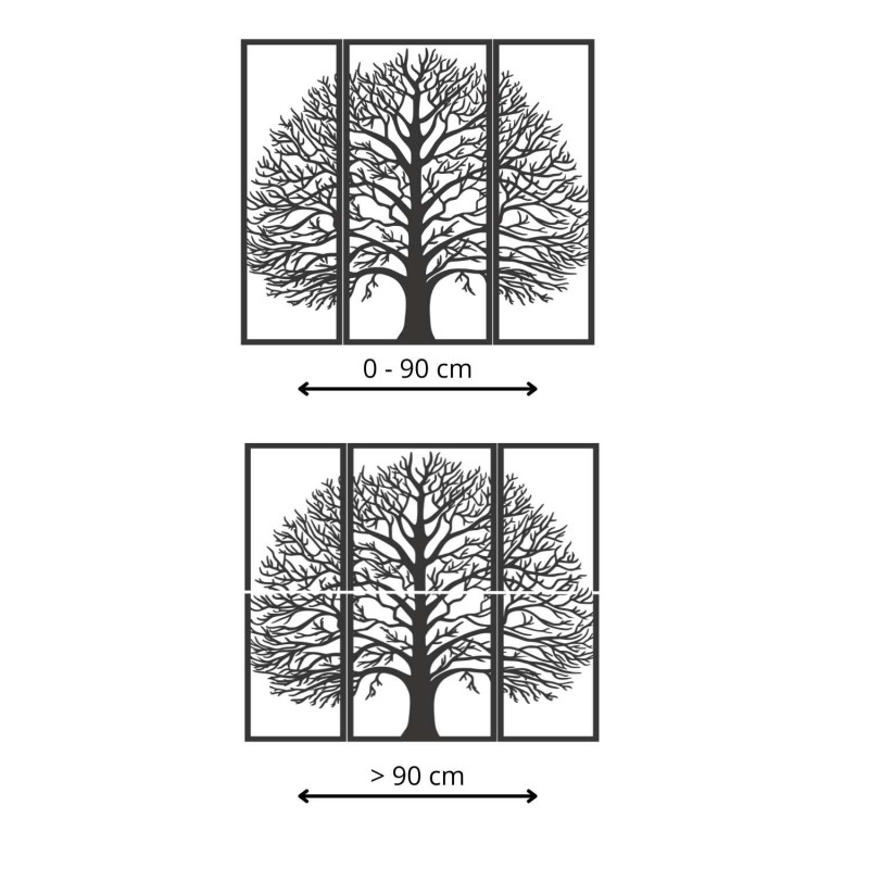 Dreiteiliges Holzbild „Baum des Lebens“ in Schwarz mit präzisem 3D-Ausschnitt.