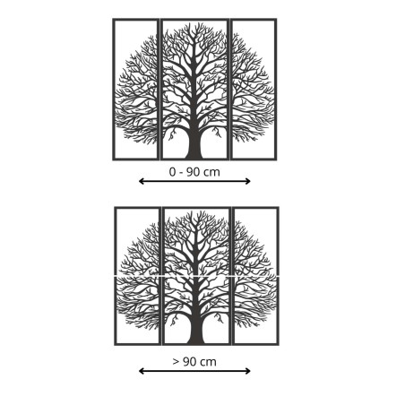 Schwarze Holzbaumsilhouette als dreiteilige Innendekoration
