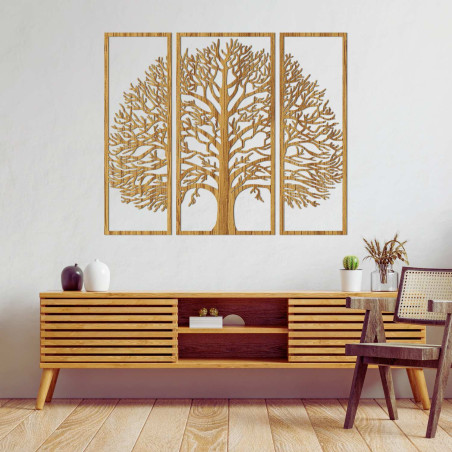 Dreiteiliger Lebensbaum aus Holz – moderne 3D-Wanddekoration