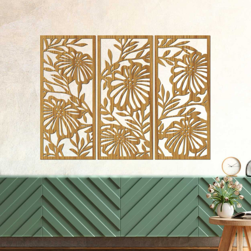 Designer-Holzblumenbild – 3D-Wanddekoration für ein harmonisches Interieur.