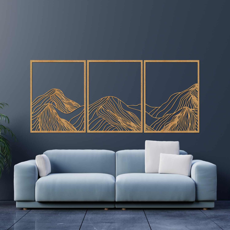 Dieses wunderschöne dreiteilige Holzbild fängt die Schönheit der Natur in einem minimalistischen und dennoch raffinierten Stil e