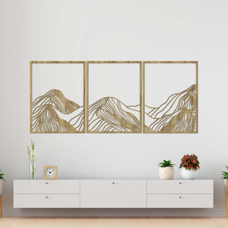 Dieses wunderschöne dreiteilige Holzbild fängt die Schönheit der Natur in einem minimalistischen und dennoch raffinierten Stil e