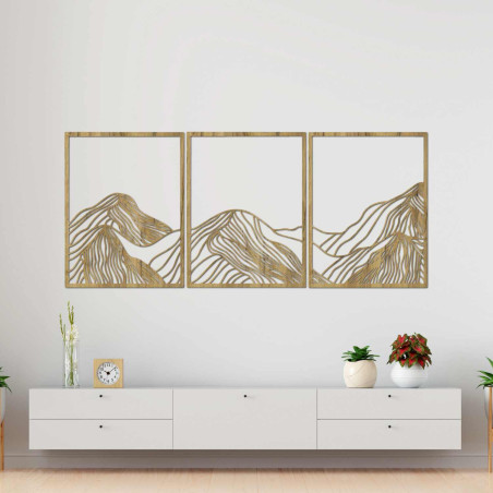 Dieses wunderschöne dreiteilige Holzbild fängt die Schönheit der Natur in einem minimalistischen und dennoch raffinierten Stil e