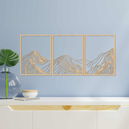 Dieses wunderschöne dreiteilige Holzbild fängt die Schönheit der Natur in einem minimalistischen und dennoch raffinierten Stil e